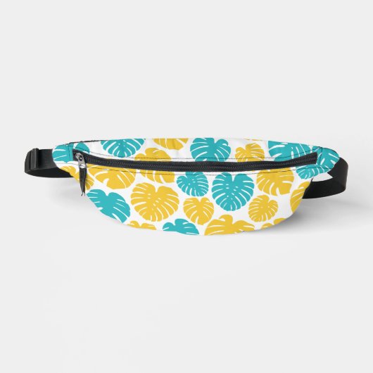 Feuilles Monstera en Turquoise, Jaune et Blanc (Recto)