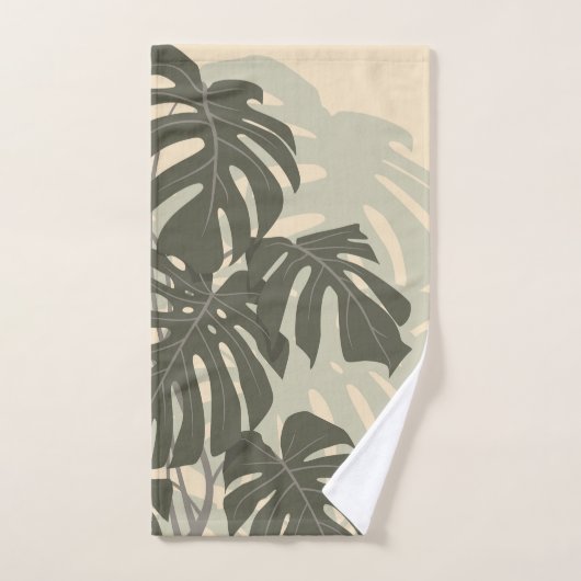 feuilles Monstera (vert et sable) (Serviette à main)