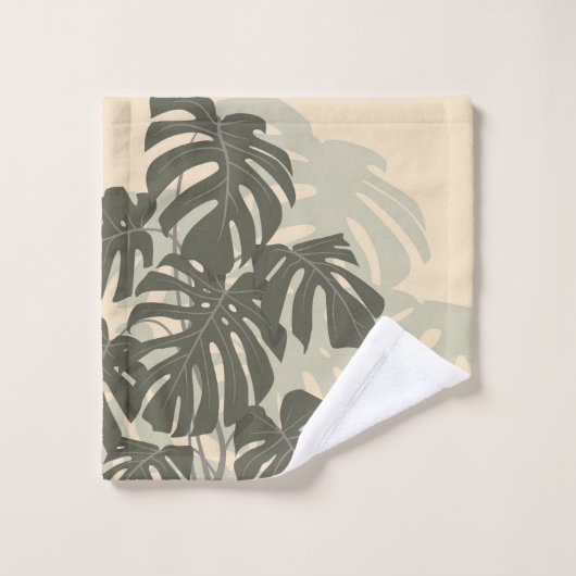 feuilles Monstera (vert et sable) (Gant de toilette)