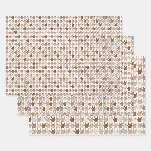 Feuilles papier à enveloppement couleur mains ILY (Lot)