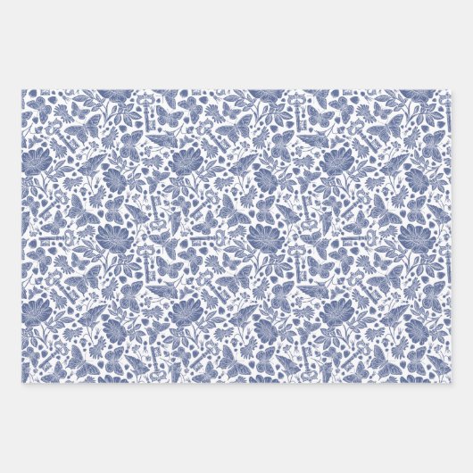 Feuilles papier d'emballage bleu et oiseaux (Devant 3)