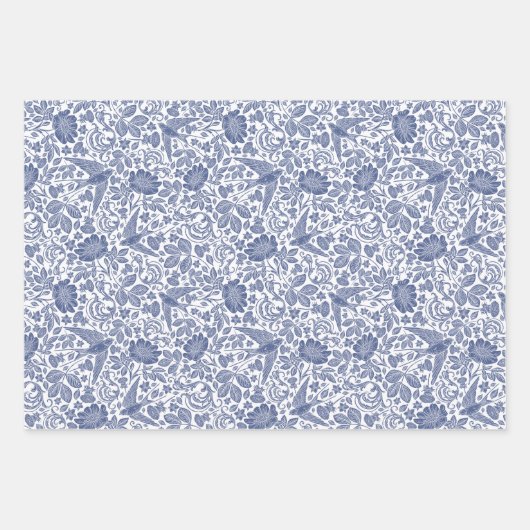 Feuilles papier d'emballage bleu et oiseaux (Devant 2)