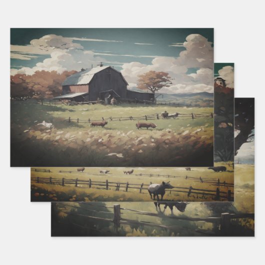 Feuilles papier d'emballage d'aquarelle de la ferm (Lot)