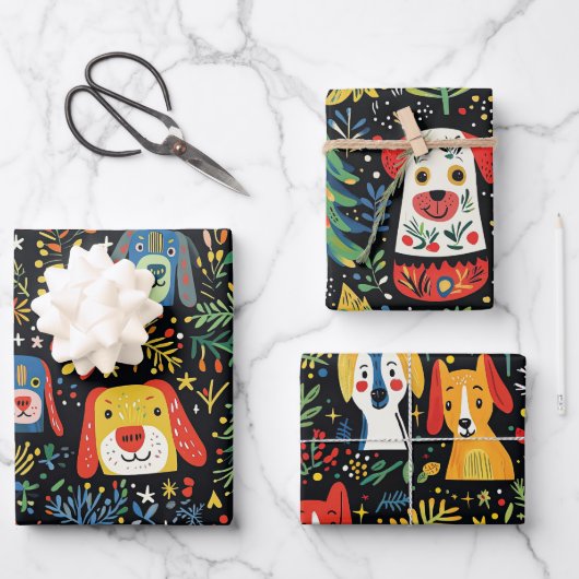 Feuilles papier d'emballage de Noël de chien migno (Recto)