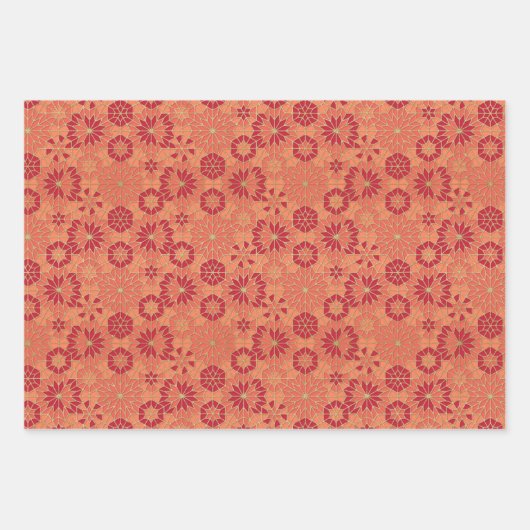 Feuilles papier d'emballage motif rouge et orange (Devant 3)