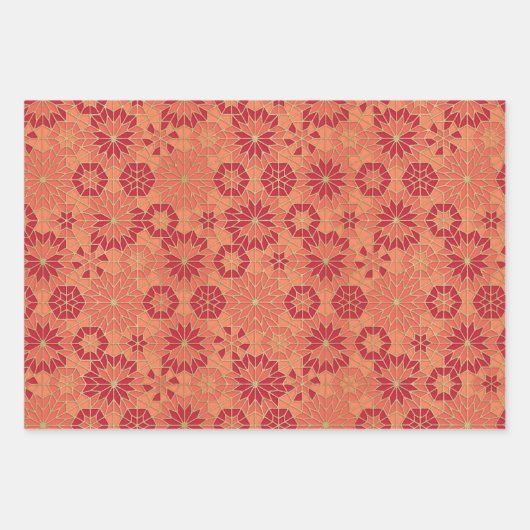 Feuilles papier d'emballage motif rouge et orange (Devant 2)