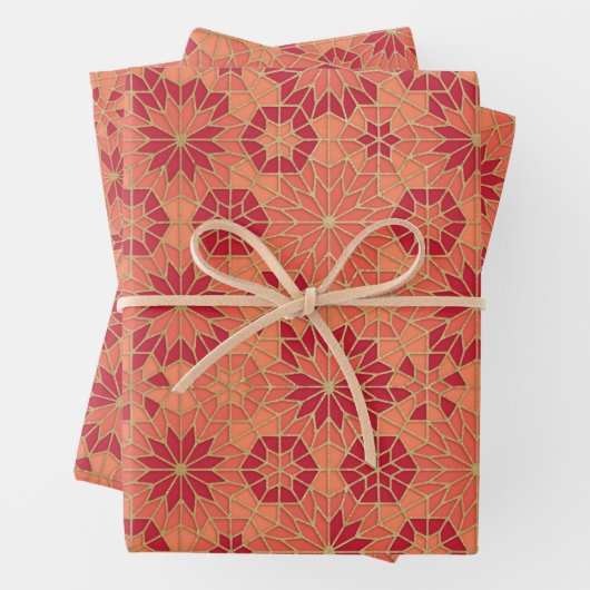 Feuilles papier d'emballage motif rouge et orange (En situation)