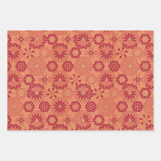 Feuilles papier d'emballage motif rouge et orange (Devant)
