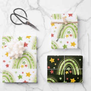 Feuilles papier d'emballage Rainbow Christmas