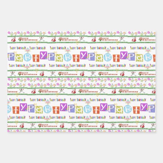 Feuilles papier enveloppant Joyeux Noël Anniversai (Devant 3)