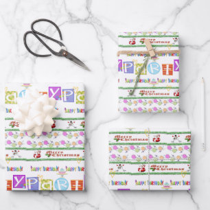 Feuilles papier enveloppant Joyeux Noël Anniversai