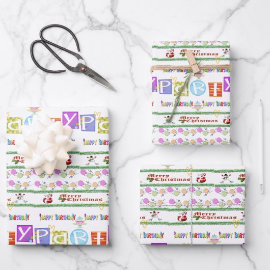 Feuilles papier enveloppant Joyeux Noël Anniversai (Recto)