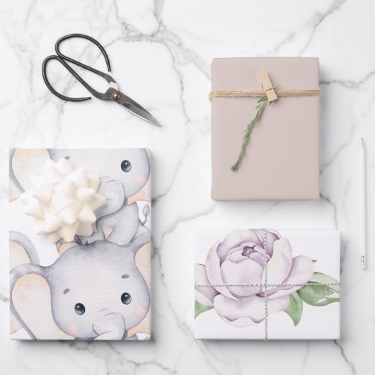 Feuilles papier pour éléphant bébé et enveloppemen (Recto)