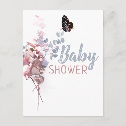 Feuilles papillons, Elegant Baby shower Invitation (Devant)