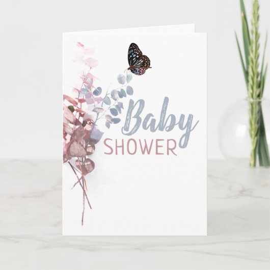 Feuilles papillons, Elegant Baby shower Invitation (Devant)