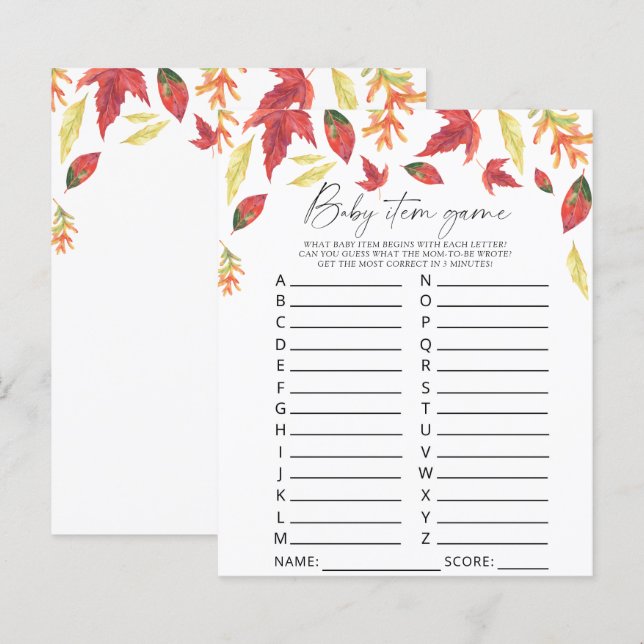Feuilles qui tombent - Jeu d'objets pour bébé. Jeu (Devant / Derrière)