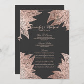 Feuilles rose Gold sur le menu Mariage noir (Devant / Derrière)