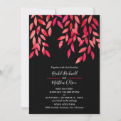 Feuilles roses chauds sur les invitations noires d (Devant)