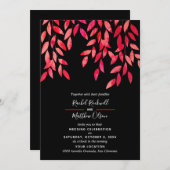 Feuilles roses chauds sur les invitations noires d (Devant / Derrière)