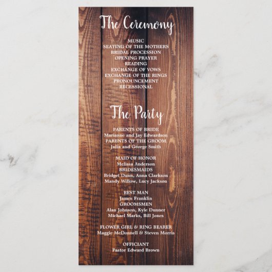 Feuilles rustiques sur le programme de mariage en  (Dos)