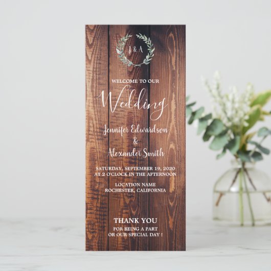 Feuilles rustiques sur le programme de mariage en  (Debout devant)