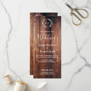 Feuilles rustiques sur le programme de mariage en
