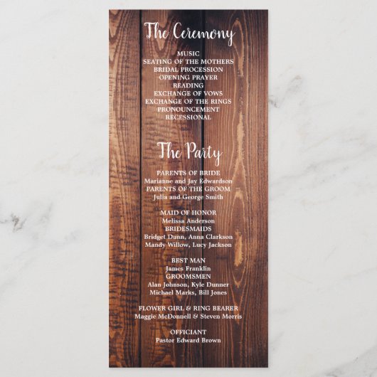 Feuilles rustiques sur le programme de mariage pho (Dos)