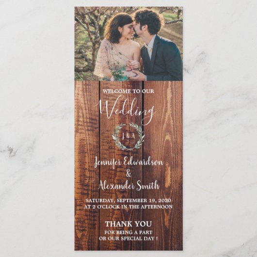 Feuilles rustiques sur le programme de mariage pho (Devant)