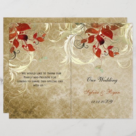 Feuilles rustiques tombent bi-pli Programme de mar (Devant / Derrière)