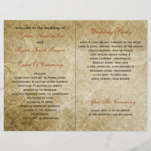 Feuilles rustiques tombent bi-pli Programme de mar (Dos)