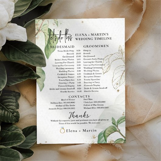 Feuilles + Script Texte Mariage Jour Timeline