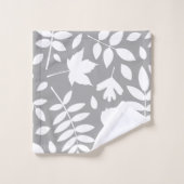 Feuilles tombés Lg Motif blanc sur gris (Gant de toilette)
