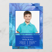 Feuilles transparentes Invitation photo bleue (Devant / Derrière)