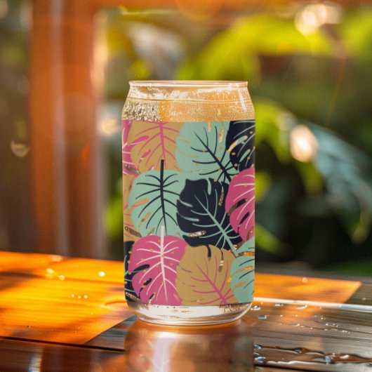 Feuilles Tropical Palm en rose et bleu | Verre