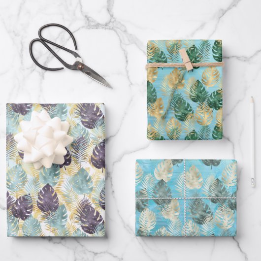 Feuilles Tropical Purple Green Gold (Recto)