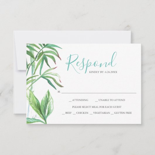 Feuilles Tropicales Aquarelle Réponse RSVP (Devant)