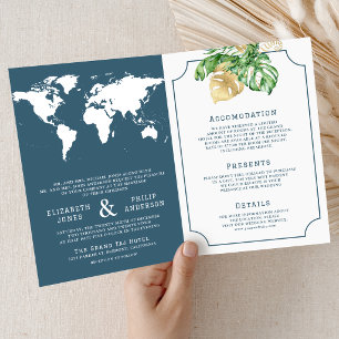 Feuilles Tropicales Carte Poussiéreuse Bleue Tout 