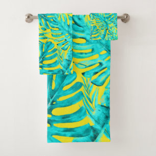 Feuilles tropicales de palmier jaune et turquoise 