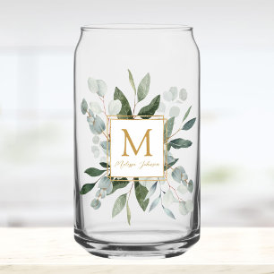 Feuilles tropicales vertes aquarelle Monogramme