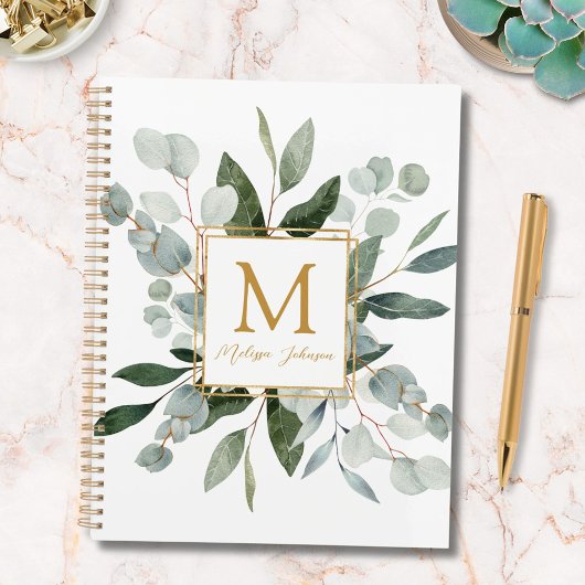 Feuilles tropicales vertes aquarelle Monogramme