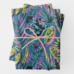 Feuilles tropicaux Abstraits rose néon et jaune