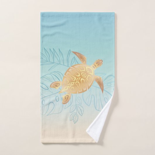 Feuilles tropicaux de la tortue de mer d'or (Serviette à main)