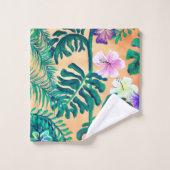 feuilles tropicaux en orange (Gant de toilette)
