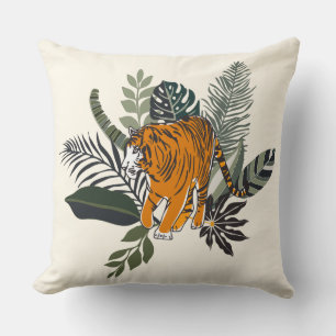 Feuilles tropicaux et Coussin d'accents de tigre