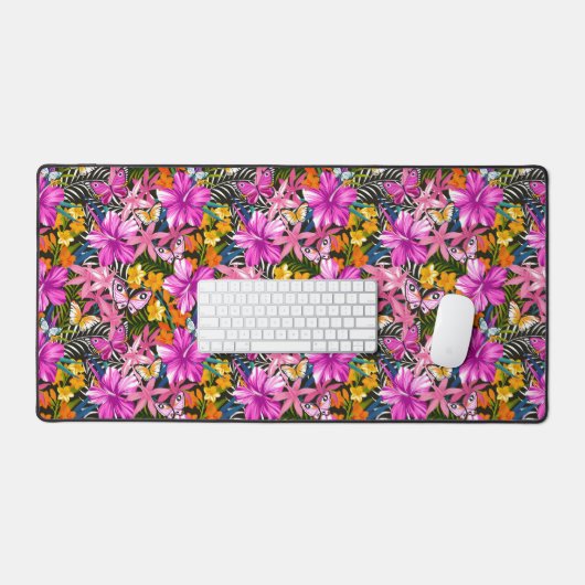 Feuilles tropicaux et fleurs (Clavier et souris)