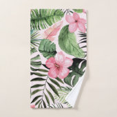 Feuilles tropicaux et fleurs en rose (Serviette à main)