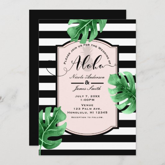 Feuilles tropicaux et invitations de mariage à l'a (Devant / Derrière)