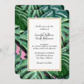 Feuilles tropicaux Faire-part de mariage verte et  (Devant / Derrière)