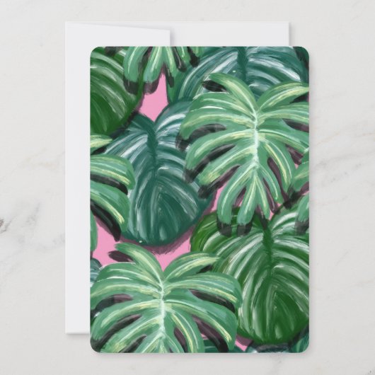 Feuilles tropicaux Faire-part de mariage verte et  (Dos)