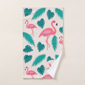 Feuilles tropicaux Flamant rose rose chaud Monogra (Serviette à main)
